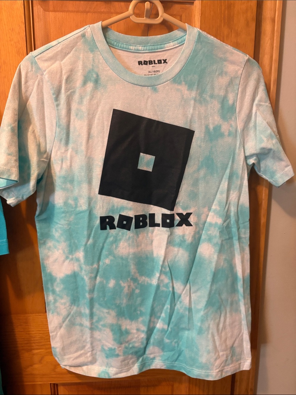 Roblox Tie-Dye Logo Tee — Aqua & White
